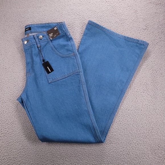 EXPRESS Jeans Size 12 70's Flare Mid Rise Blue Stretch Denim 32x33 NEW - Picture 1 of 13